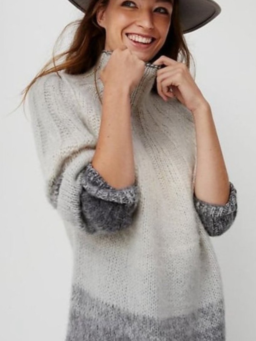 Anthropologie Perri Ombre Stripe Alpaca Blend Tunic Sweater Pullover Grey